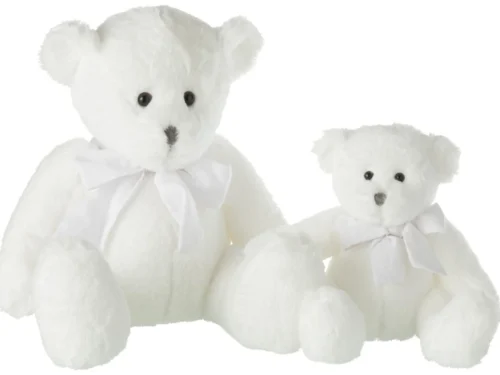 Decoratiefiguur Jiendas witte pluchen beer met strik, zacht en speels woonaccessoire, 31 cm hoog