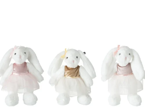 Set van 3 Jeironte witte polyester konijnen met zachte tutu en speelse uitstraling, H29 cm