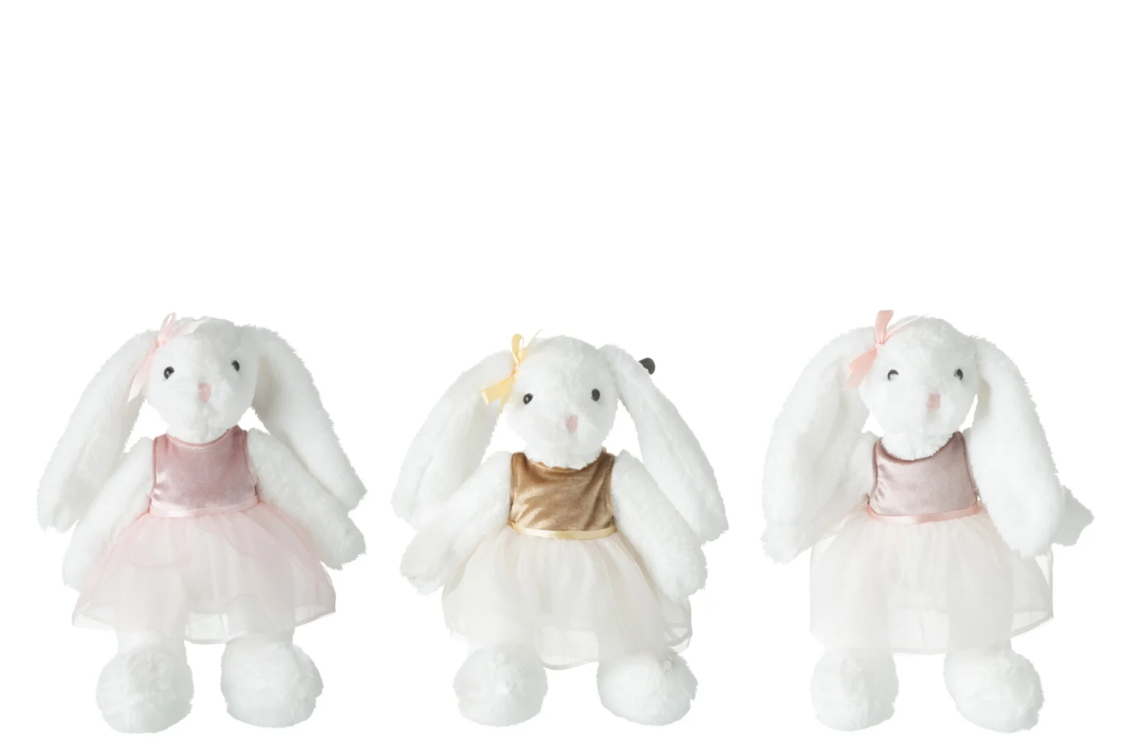 Set van 3 Jeironte witte polyester konijnen met zachte tutu en speelse uitstraling, H29 cm