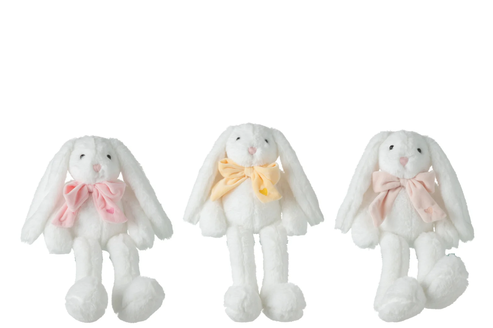 Klausino polyester witte pluchen konijnen met strik, set van 3, H28 cm, decoratieve woonaccessoires