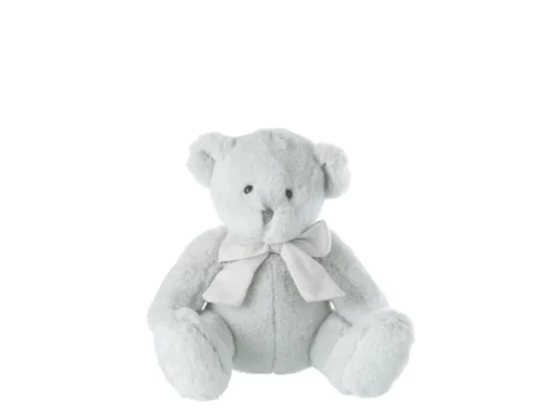 Cimonte grijze polyester teddybeer met strik, zacht decoratiefiguur H23 cm for kast of vensterbank