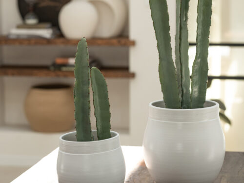 Kunstbloem Zeidan Schuim Groen set van 3, driedelige cactus in witte potten
