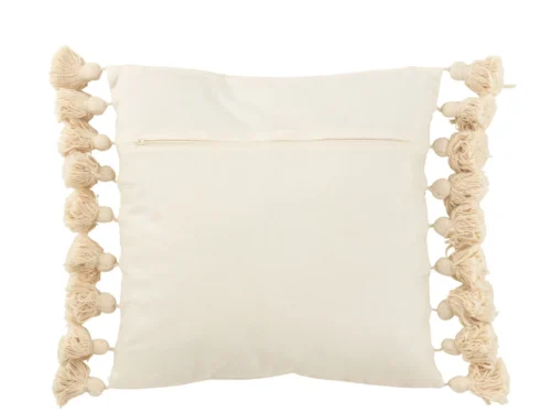 Kussen Milos Beige 48,5 x 48 cm met zachte stof en speelse kwastjes langs de randen