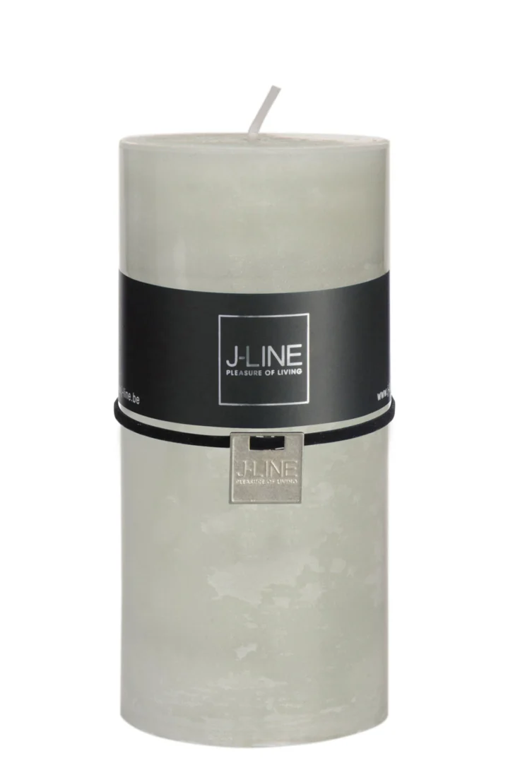 Groene Durnang cilinderkaars van J-Line, strak en ongeparfumeerd, 15 cm hoog met luxe label detail