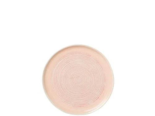 Bord Tivum porselein roze met subtiele ringstructuur en zachte zalmtint, elegant en compact voor tafeldekking