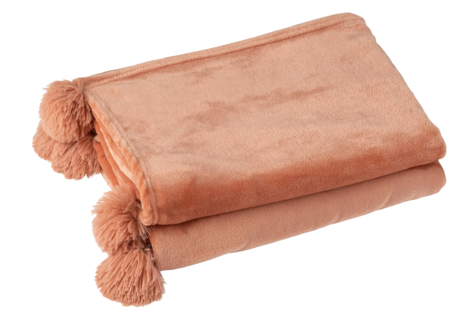 Plaid Dildoro Roze, zachte perzikkleurige plaid van 100% polyester met speelse pompons, 130 x 170 cm