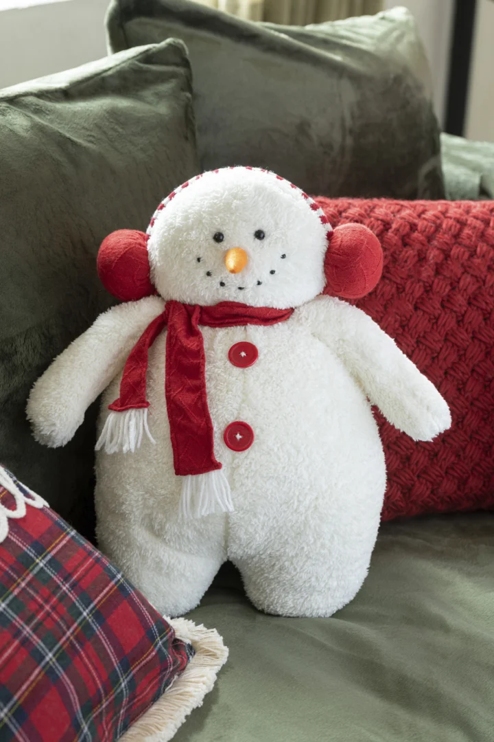 Plaid Patras Meerkleurig set van 2 met speelse sneeuwpopdecoratie in rood-witte winterstijl