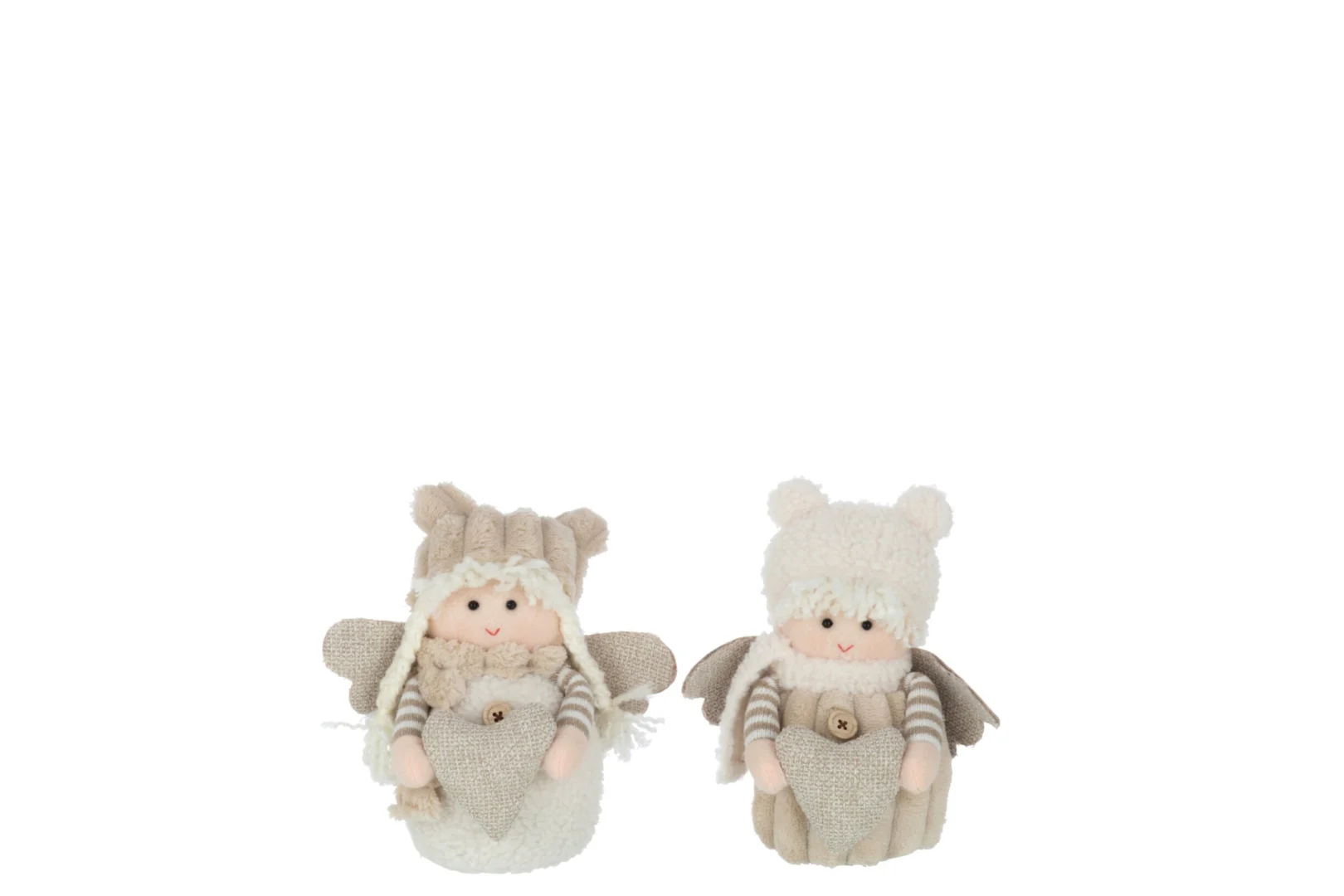 Beeld Gundea set van 2 polyester figuren in wit en beige, winterse woonaccessoires met hartje en zachte uitstraling