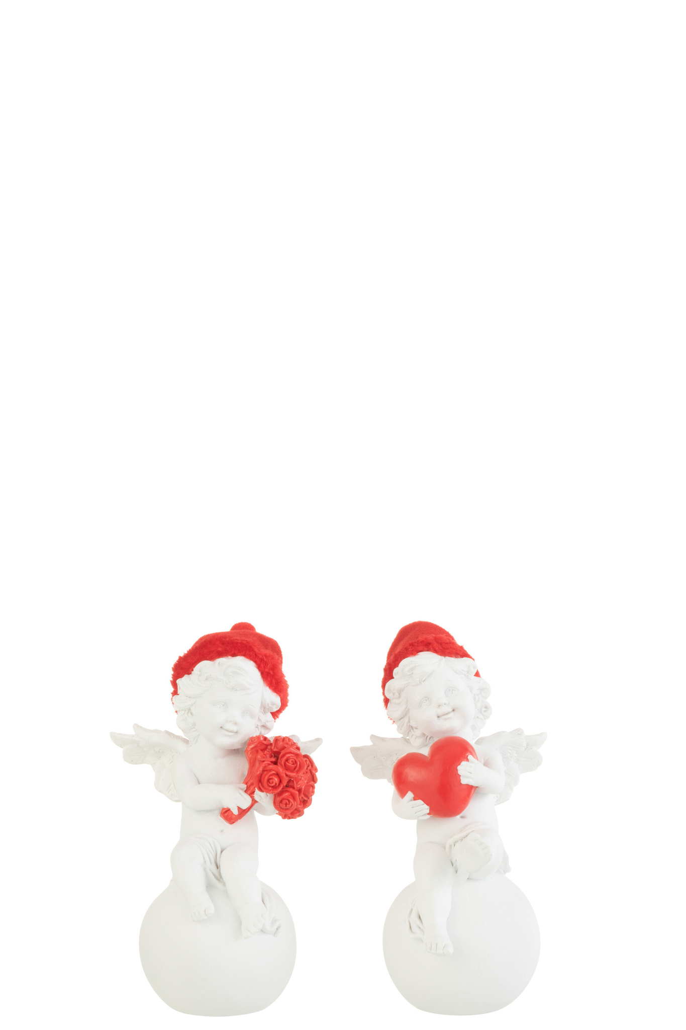 Staussang decoratiefiguren set van 2, wit-rood engeltjes met hart en bloemen, H13,7 cm, winterse woonaccessoires