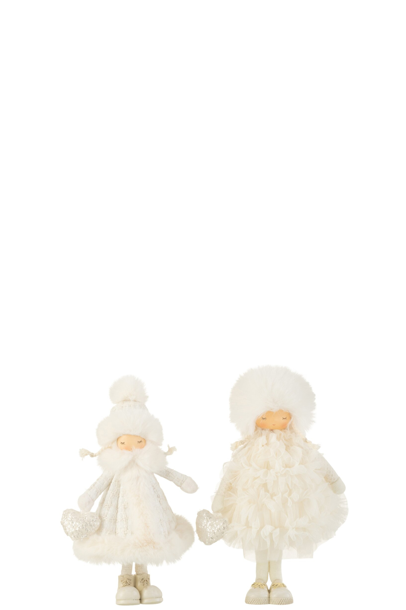 Beeld Dulil wit polyester, set van 2 staande meisjesbeeldjes met zachte fluffy details, H28 cm