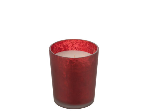 Geurkaars Sorrin in rood glas, sfeervol woonaccessoire met oud- en ambergeur