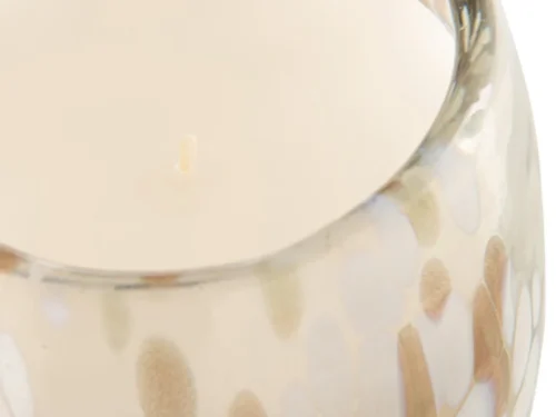 Geurkaars Proonis in meerkleurig glas met was, stijlvol rond design en zachte osmanthus & suède geur