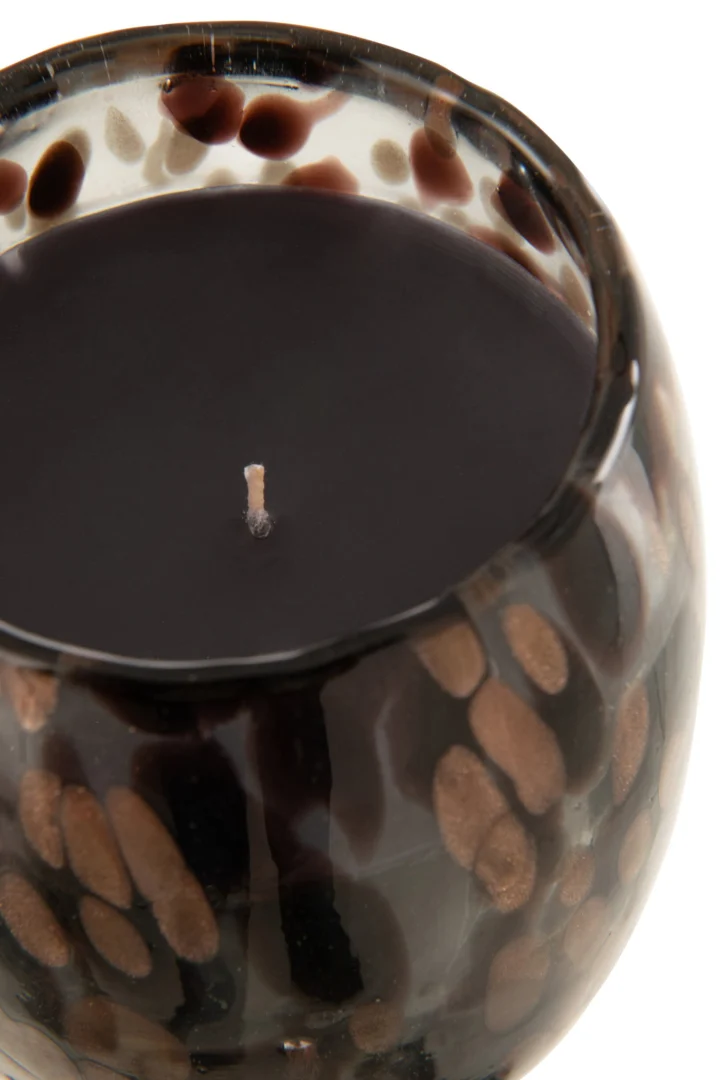 Geurkaars Vienond in meerkleurig glas met leer- en bladgeur, stijlvolle woonaccessoire