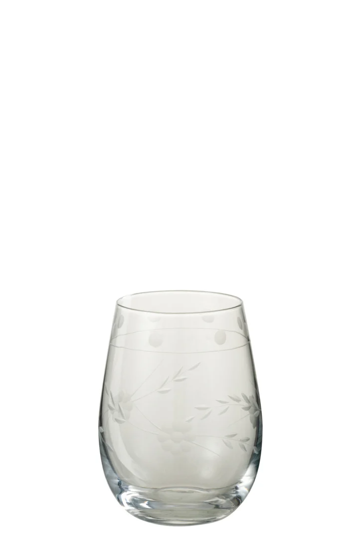 Transparant Kuldas drinkglas met gegraveerde bloemenafwerking en elegante vorm