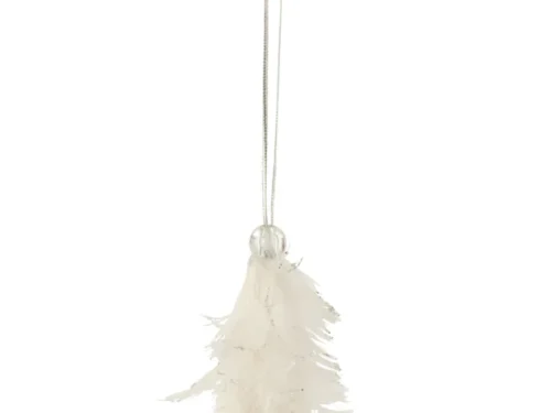 Kerstboom Poondia veren wit ornament met hangkoord en luchtige winterse uitstraling, H10 cm