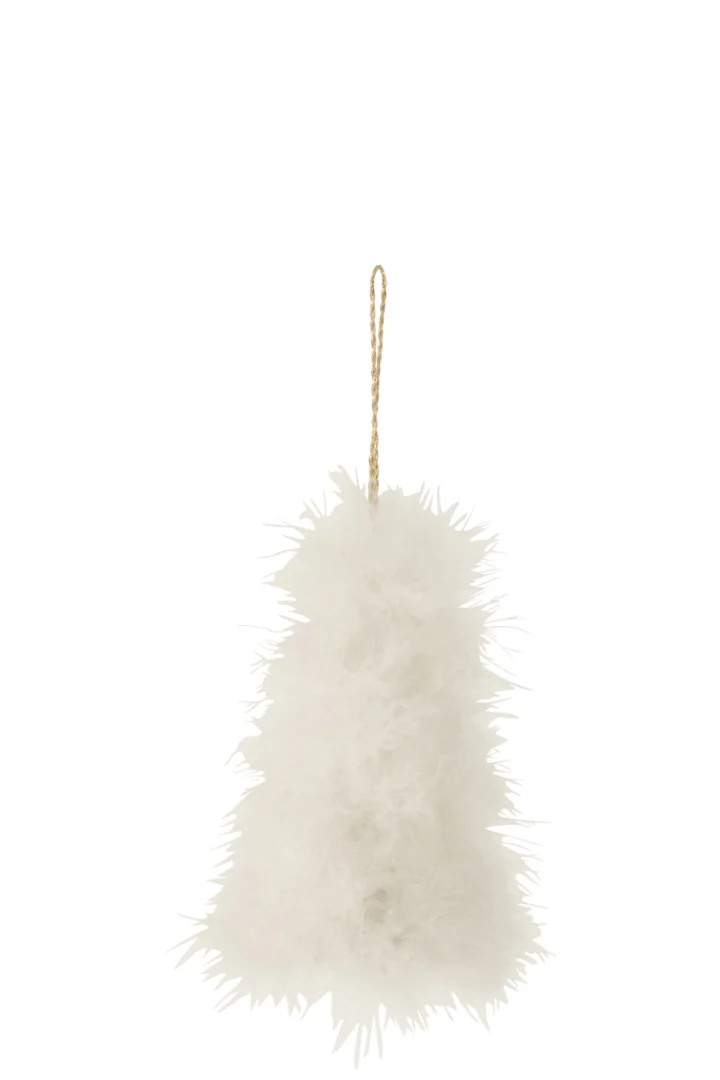 Witte kerstboomhanger Feathers met veren en karton, zacht en elegant, 14 cm hoog