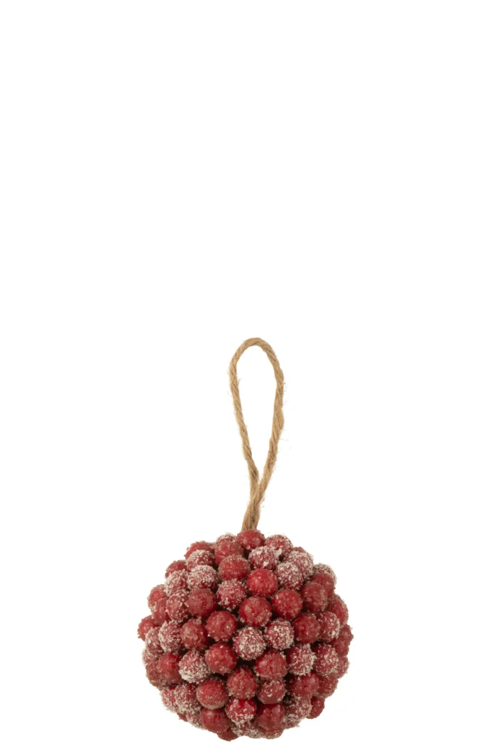Balhanger Faandil kunststof rood met besneeuwde bessen en touwlus, feestelijke kerstdecoratie