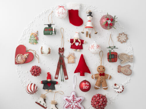 Kerstboom Blois rode polyester hangers set van 3 met hart-, ster- en boomvorm