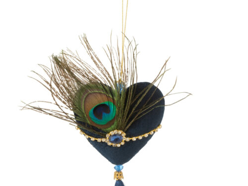 Harthanger Gaaltesta Blauw met pauwenveer, blauwe details en kwastje voor sfeervolle seizoensdecoratie