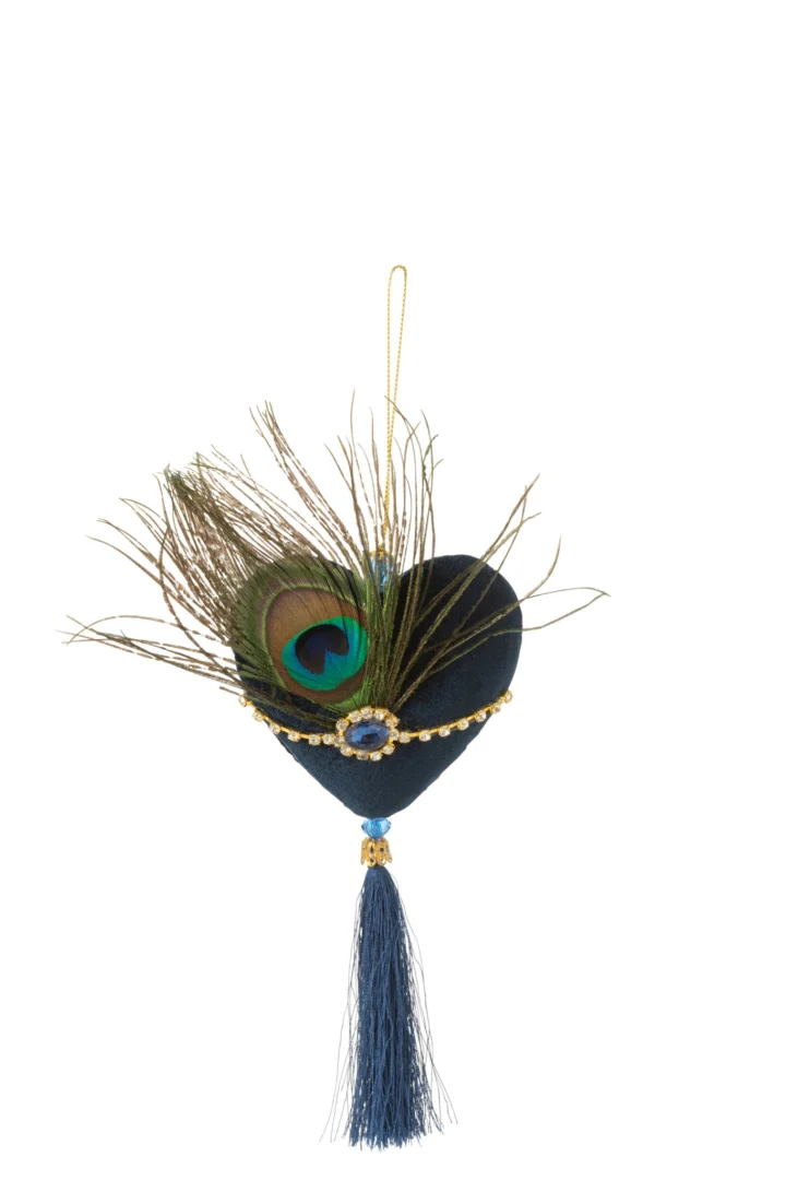 Harthanger Gaaltesta Blauw met pauwenveer, blauwe details en kwastje voor sfeervolle seizoensdecoratie
