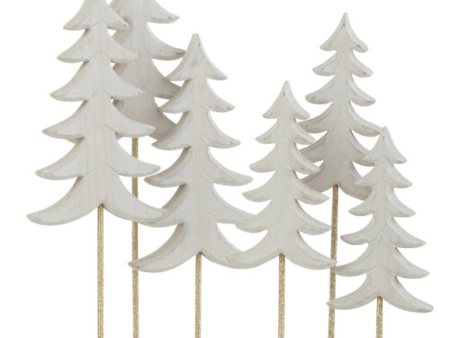 Kerstdecoratie Deessar hout wit, set van 3 kerstbomen op voet met natuurlijke, sfeervolle look