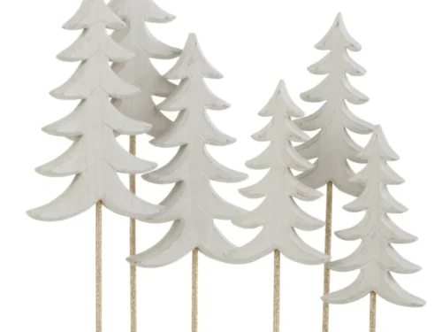 Kerstdecoratie Deessar hout wit, set van 3 kerstbomen op voet met natuurlijke, sfeervolle look