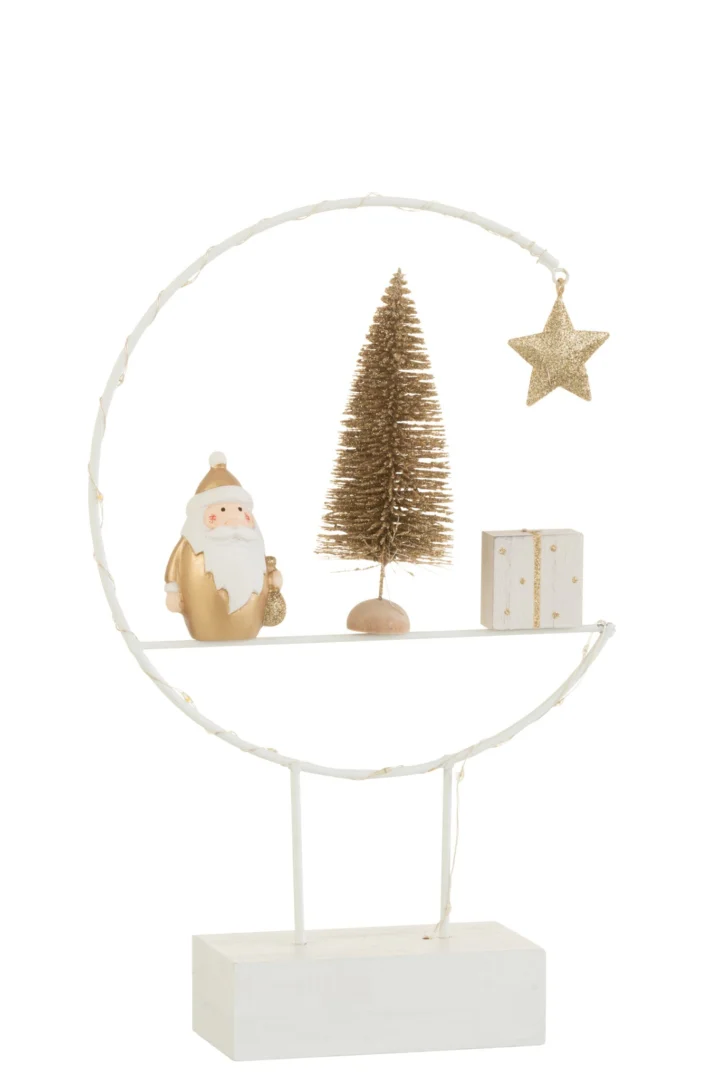 Decoratiefiguur Feimmella MDF wit met LED, kerstman, boom en ster op witte voet, H31 cm