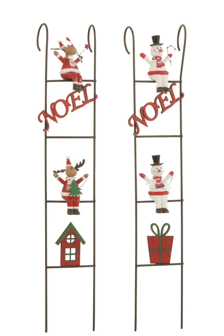 Fesano metalen ladderdecoratie set van 2 met rendier, sneeuwman en kerstkleuren