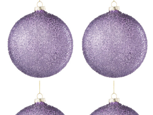 Kerstballen Grodand glas paars, set van 4 met mauve parelglans en ophanglinten