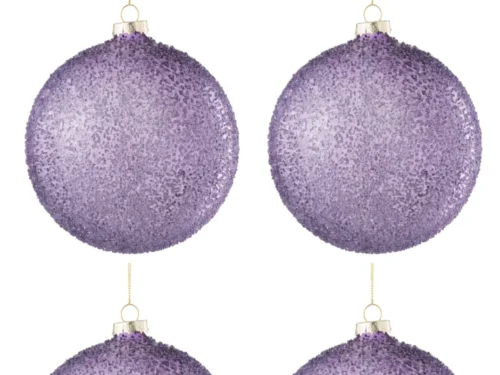Kerstballen Grodand glas paars, set van 4 met mauve parelglans en ophanglinten