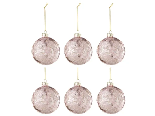 Opbergdoos Staaldino glazen kerstbal roze met rosé paillettenmotief en gouden ophanglus