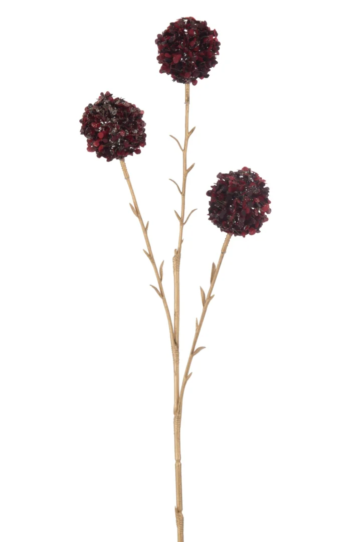 Kunsttak Treernano rood met drie pomponbloemen, decoratieve kunststof tak voor vaas of arrangement