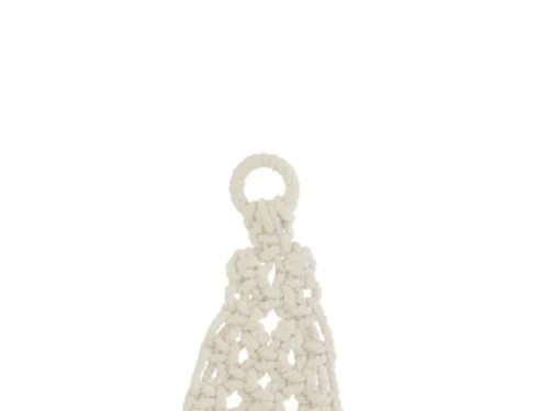 Looskek witte katoenen kabouterhanger met macramé look en zachte franjes, 19 cm hoog