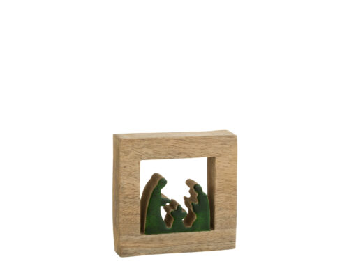 Kerststal Reeldano van mangohout in groen en naturel, compact woonaccessoire met rustige kerstuitstraling