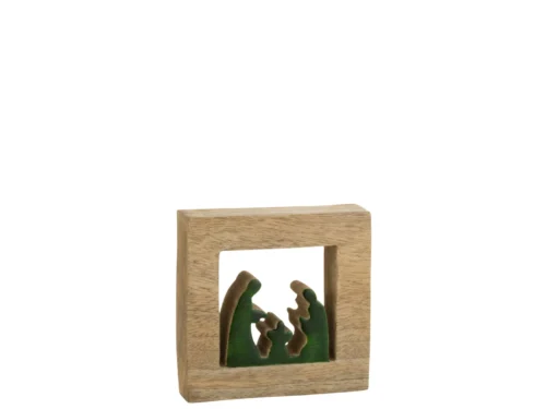 Kerststal Reeldano van mangohout in groen en naturel, compact woonaccessoire met rustige kerstuitstraling