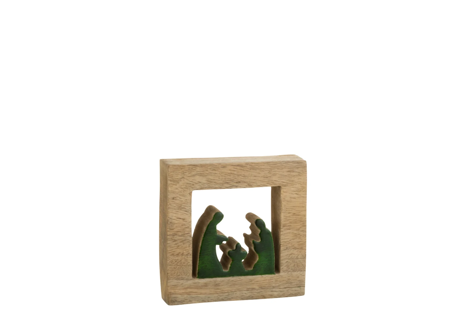 Kerststal Reeldano van mangohout in groen en naturel, compact woonaccessoire met rustige kerstuitstraling