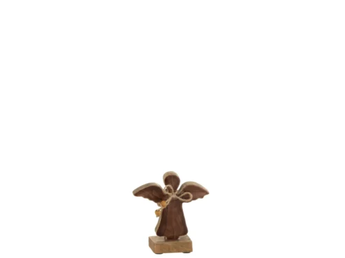 Decoratiefiguur Fleirmon mangohout bruin, klein engelbeeld met rustieke afwerking en touwdetail