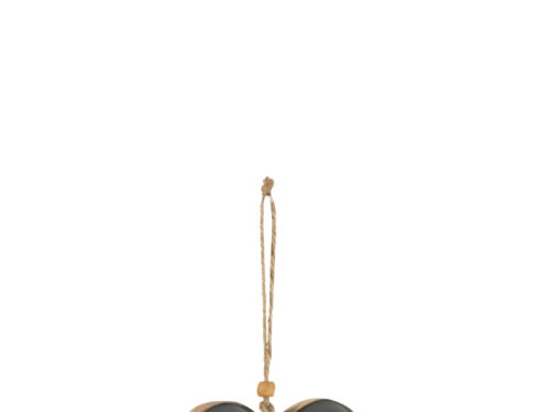 Harthanger Koondun van zwart mangohout in hartvorm met touw, decoratieve woonaccessoire