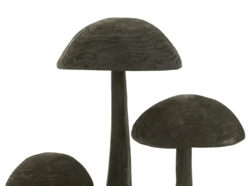 Decoratiefiguur Mernund Hout Zwart H81 cm, grote houten paddenstoel met natuurlijke nerfstructuur