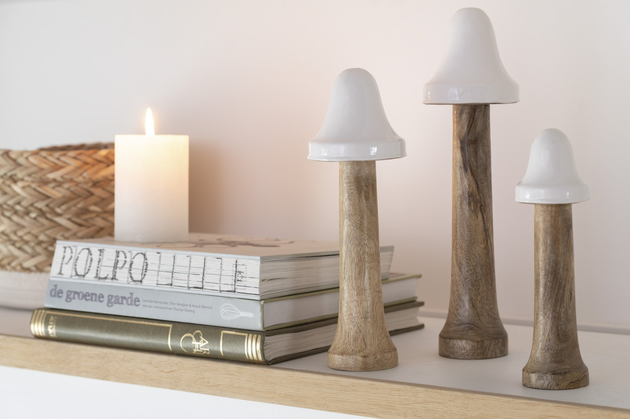Decoratiefiguur Movund Mangohout Wit H31 cm - Set van 3