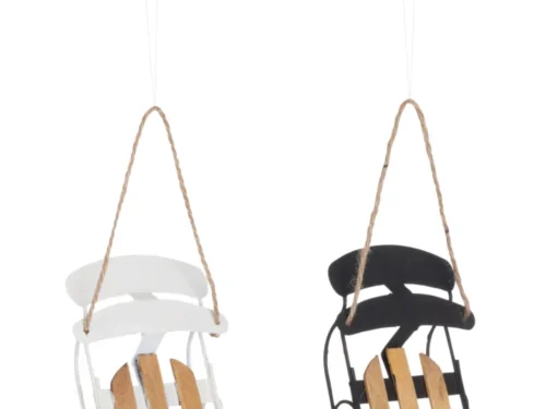 Decoratiehanger Denonte multiplex zwart en wit, set van 2, slank sleevormig ontwerp met touwlus en houten details
