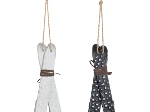 Skihanger Gaussello metaal zwart, set van 2, met touw en compact ontwerp voor winterkledingopslag