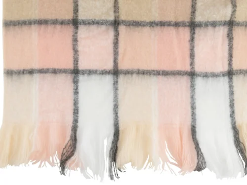 Plaid Trummin meerkleurig met zacht ruitdessin en franjes, warm en licht voor bank of slaapkamer
