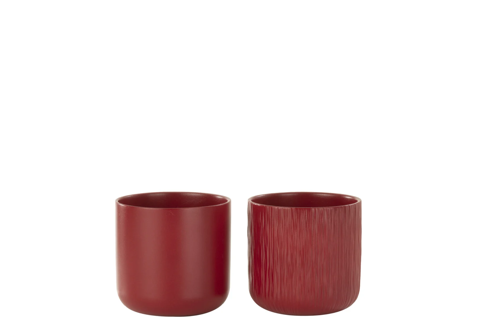 Set van 2 Greisken bloempotten van rood keramiek, met matte en geribbelde afwerking, H14,5 cm