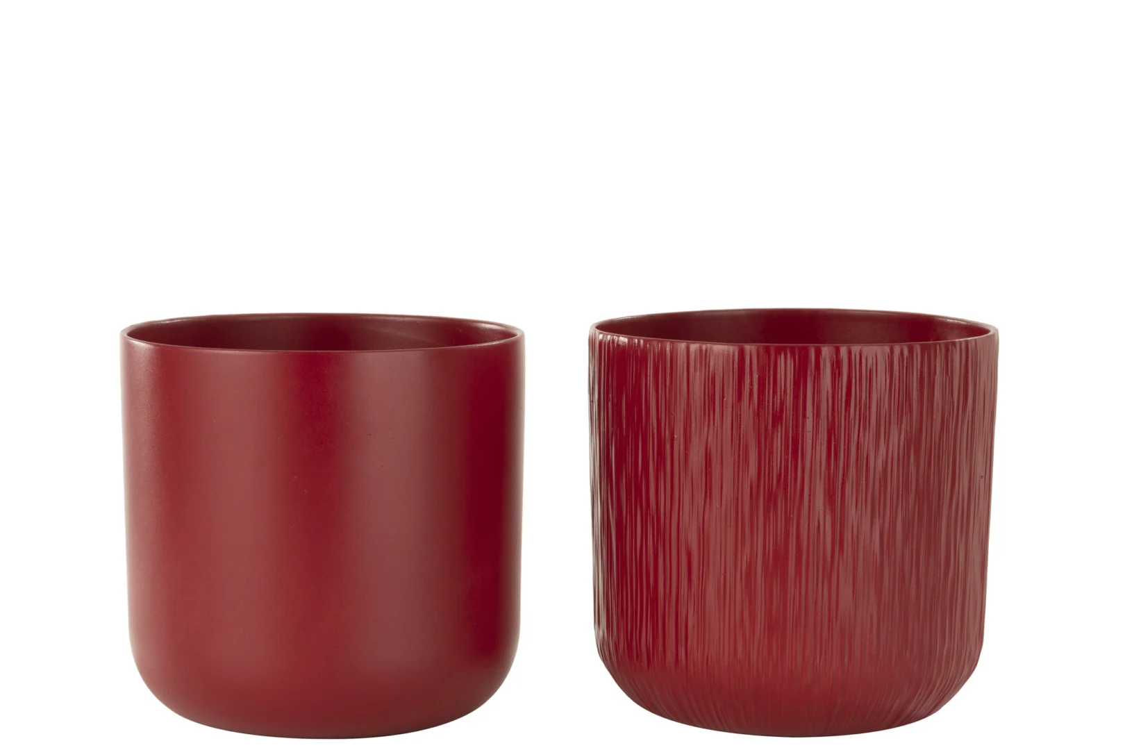 Set van 2 Zandek keramiek bloempotten in rood, 20 cm hoog, met gladde en ribbelige afwerking