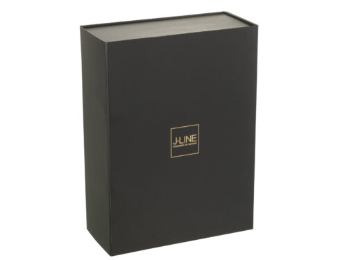 Zwarte Cadeaubox Tretis Papier van J-LINE met strakke, stijlvolle afwerking en goudkleurig logo