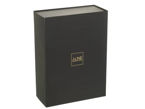 Zwarte Cadeaubox Tretis Papier van J-LINE met strakke, stijlvolle afwerking en goudkleurig logo