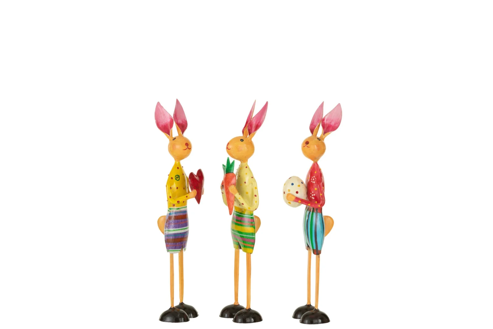 Pirdesta metaal decoratiefiguren set van 3, meerkleurige konijntjes met speelse details