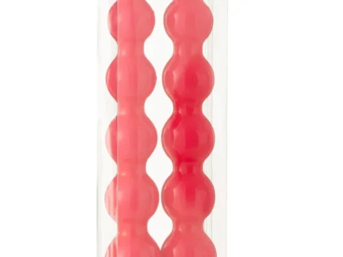 Kalebaskaars Kloomi roze set van 2 in transparante verpakking, decoratieve paraffine kaarsen met kalebasvorm