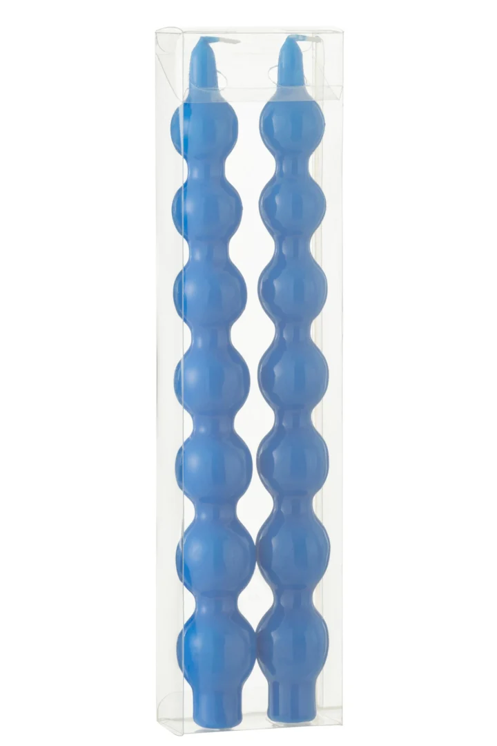 Kaars Kampala Paraffine Blauw, slanke 30 cm decoratiekaars met bubbelform, in transparante verpakking